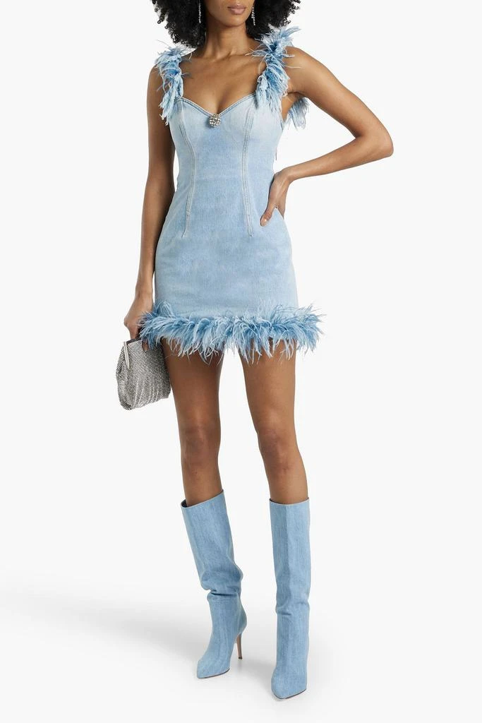 white christmas dresses Setlla Feather Trim Denim Mini Dress, Blue · XL main image 0