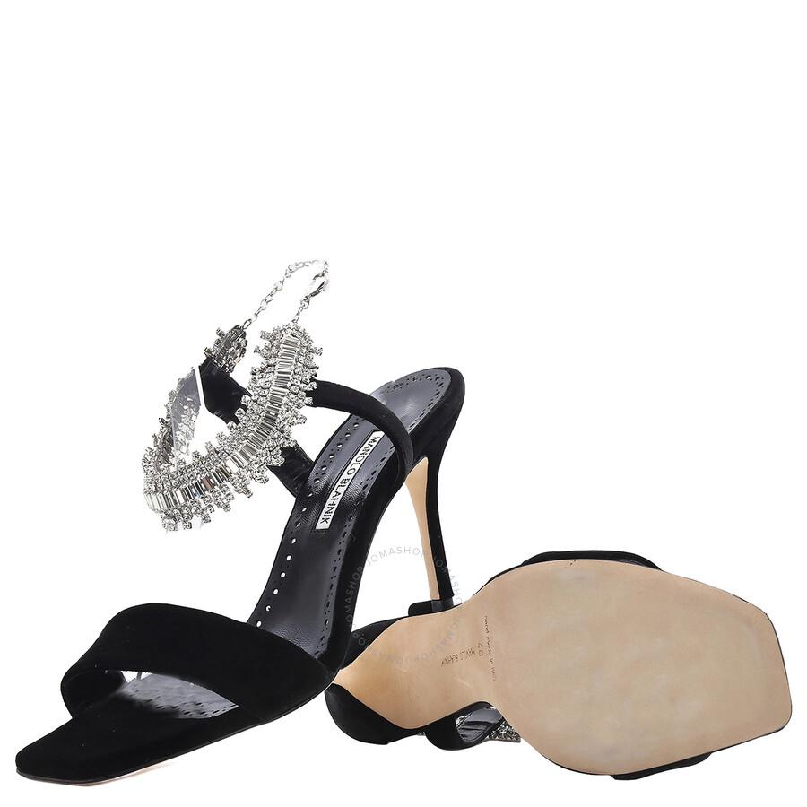 Manolo Blahnik Black Parinasan Crystal Strap Sandals