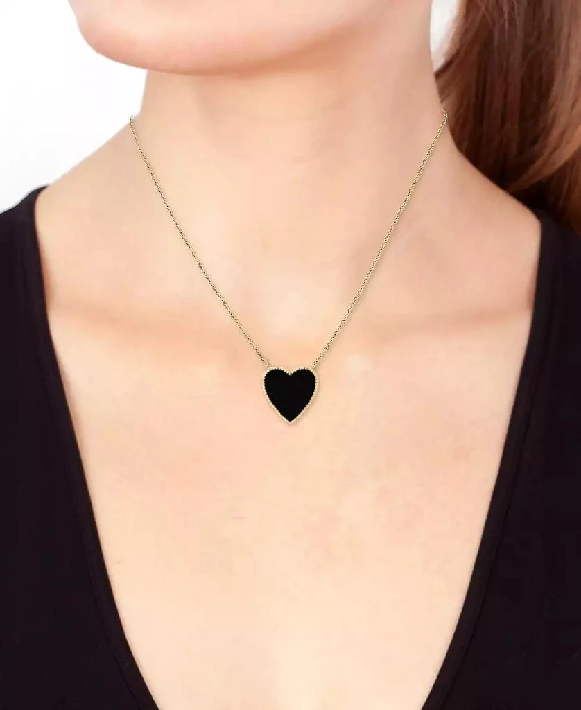 Effy EFFY® Onyx & Diamond (1/10 ct. t.w.) Heart Reversible 18" Pendant Necklace in 14k Gold 2
