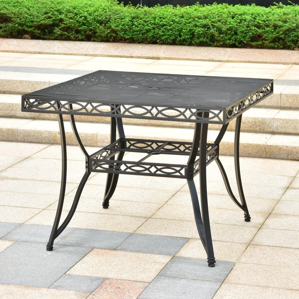 International Caravan Segovia Iron 39-inch Square Dining Table with Umbrella Hole