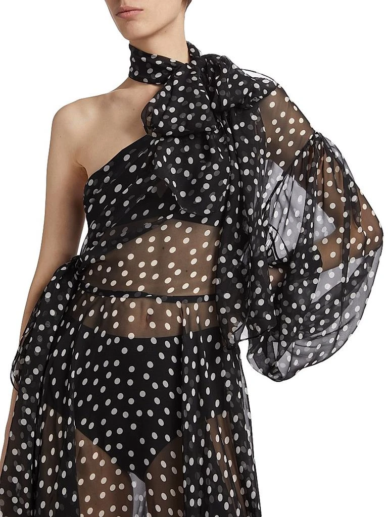 Dolce & Gabbana Sheer Polka Dot Chiffon Silk One-Shoulder Midi Dress 6