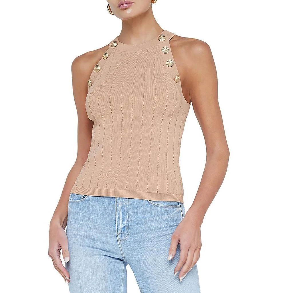 L'Agence Womens Embellished Ribbed Trim Tank Top 1