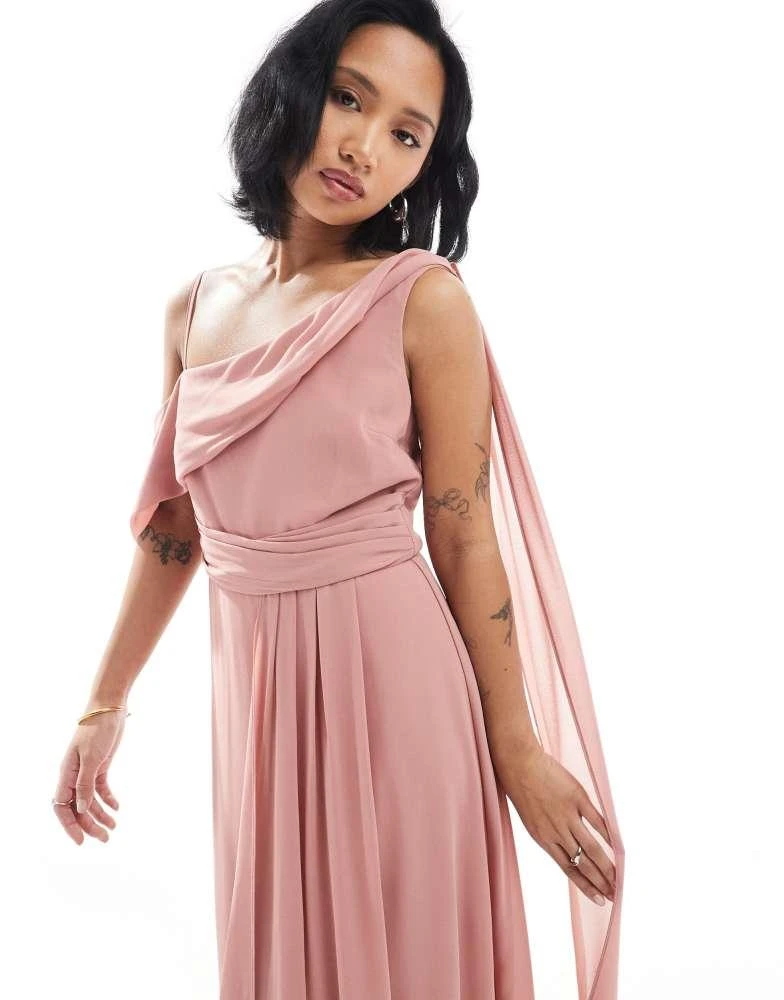 TFNC Petite Bridesmaid one shoulder drape maxi dress with wrap skirt in  dusky pink  On Sale Now with Up to 70% Off | Discover Exclusive Deals &  Savings at BeyondStyle