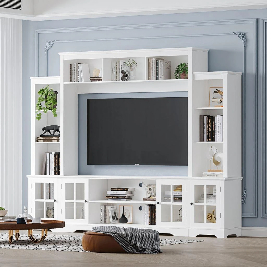 Streamdale Furniture Streamdale Wall Unit TV Stand with Storage 
Bookshelves for TVs up to 65", White, 100"W