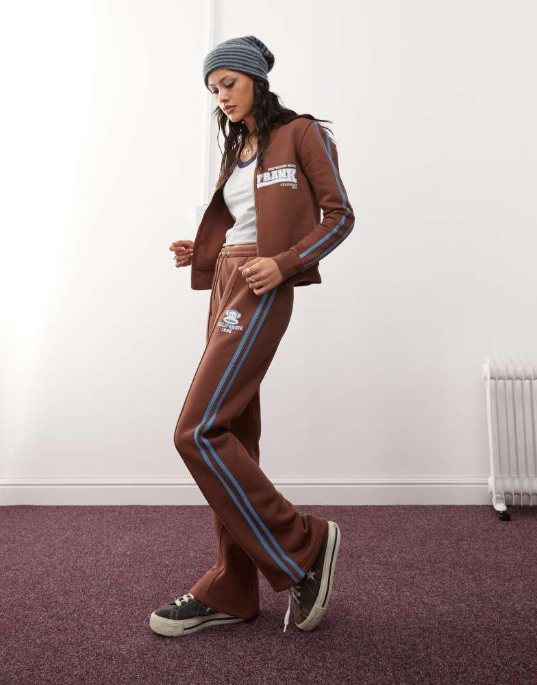 Daisy Street Daisy Street x Paul Frank piping detail low rise wide leg pants in brown co-ord