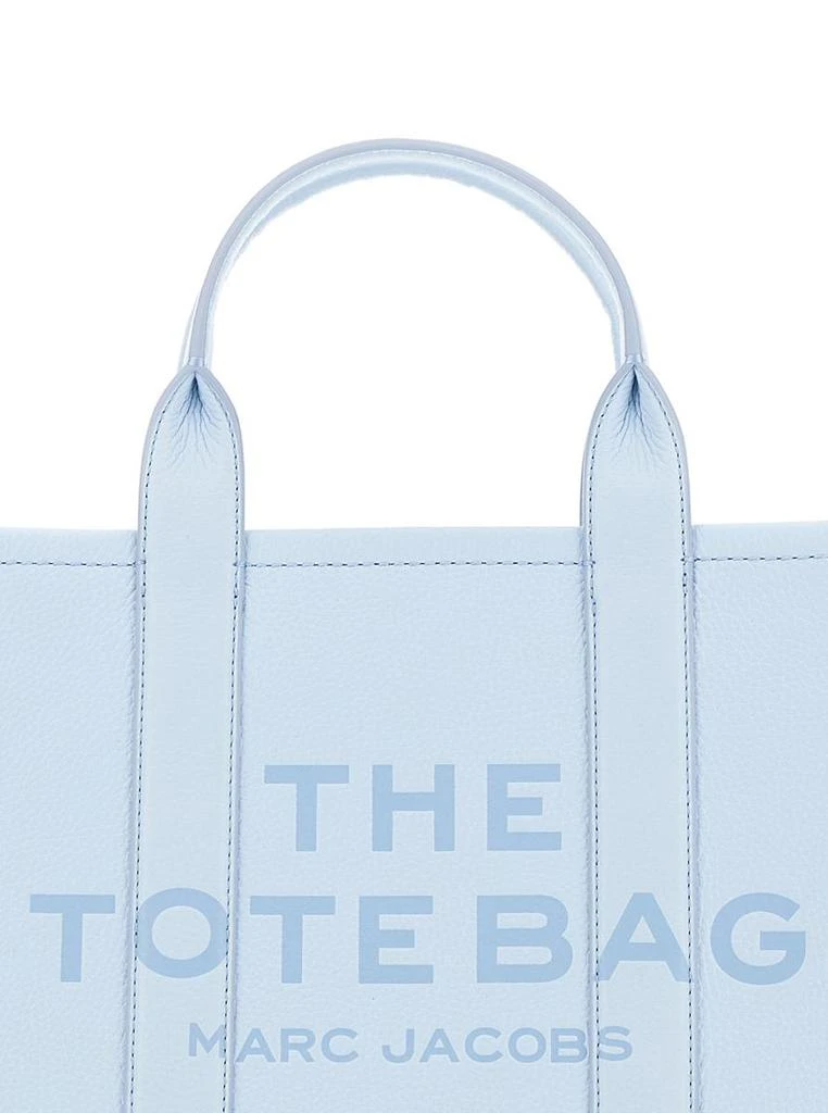 Marc Jacobs 'The Medium Tote Bag' Light Blue Handbag With Logo On The Frontin Hammered Leather Woman 3