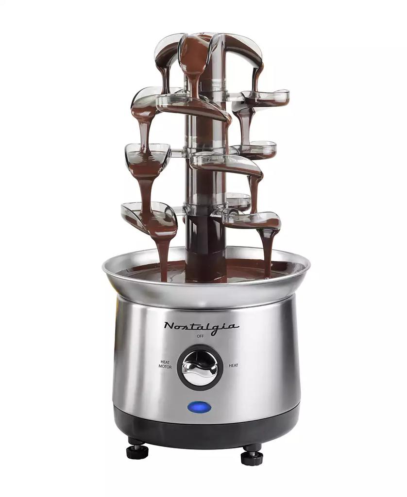 Nostalgia 2 Pound Stainless Steel Cascading Fondue Fountain Chocolate, BBQ Sauce, Ranch, Nacho Cheese, Buffalo Sauce