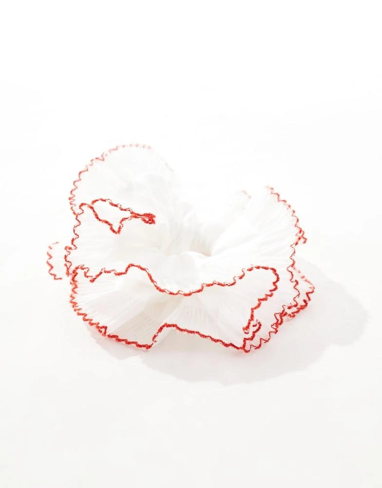ASOS ASOS DESIGN scrunchie with plisse detail in white with red edges 3