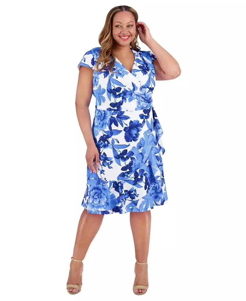 London Times Plus Size V-Neck Side-Ruffle Dress 1