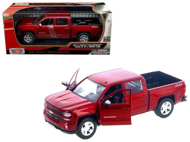 Motormax 2017 Chevrolet Silverado 1500 LT Z71 Crew Cab Metallic Red 1/27 Diecast Model Car by