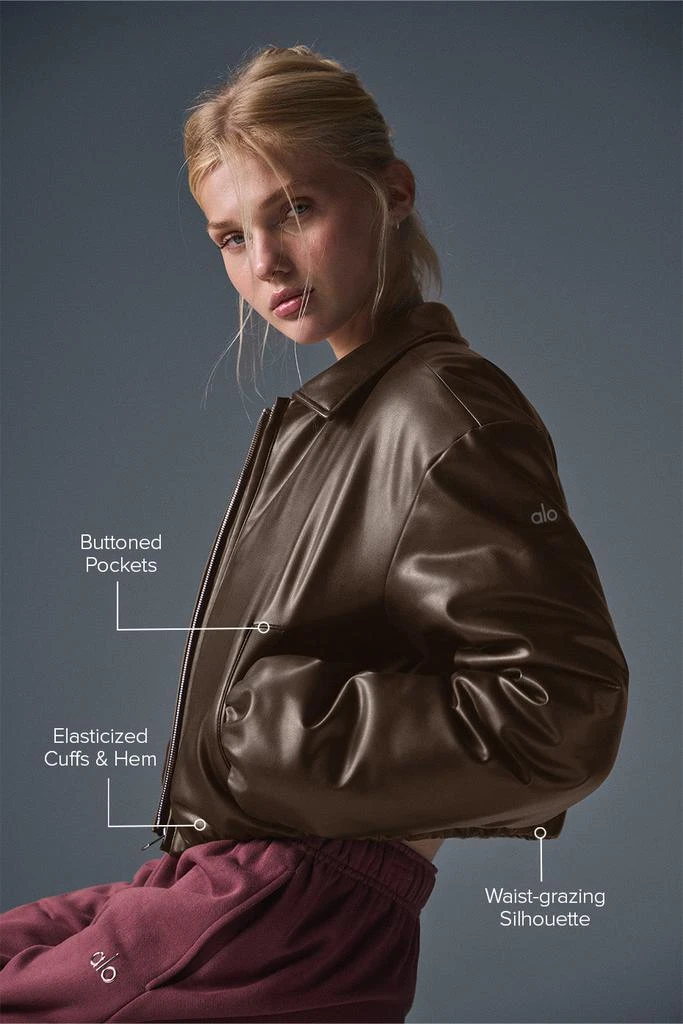 Alo Faux Leather Cropped Premier Bomber - Espresso 2