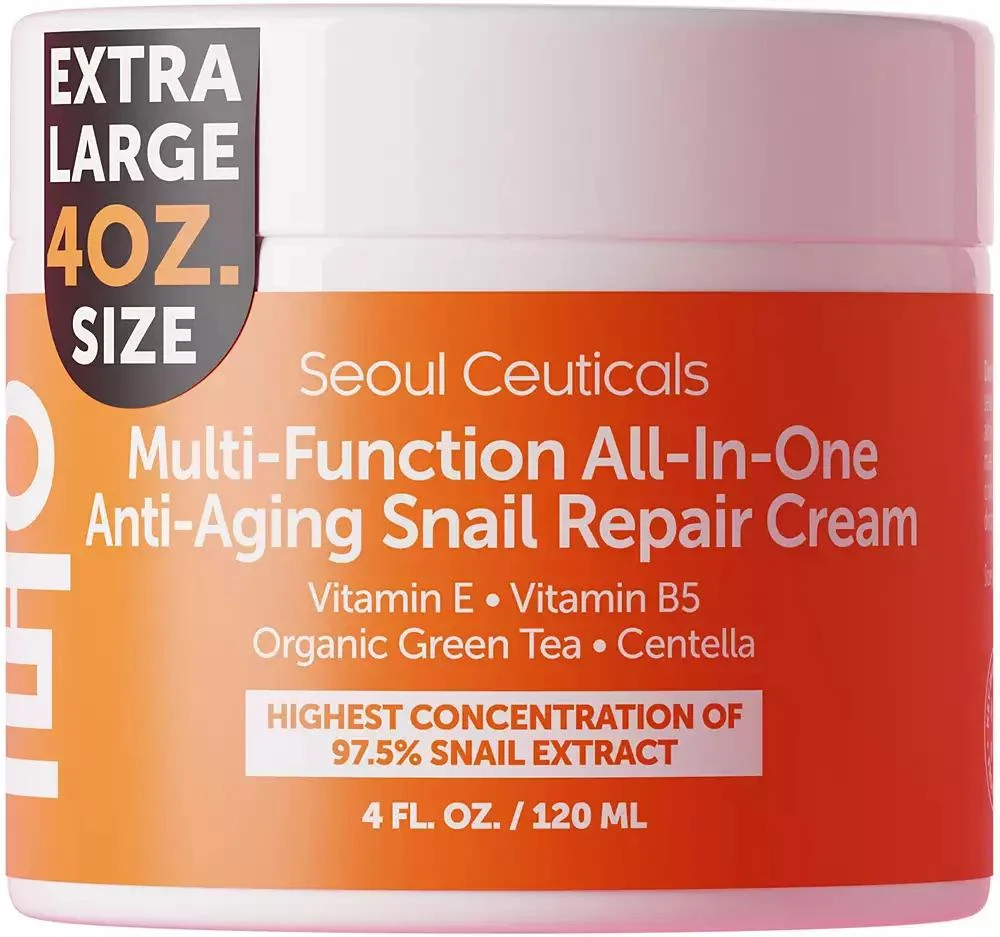Seoul Ceuticals Korean Skin Care Multi-Function All-In-One Anti-Aging Snail Mucin Repair Cream 4 oz. K Beauty Skincare