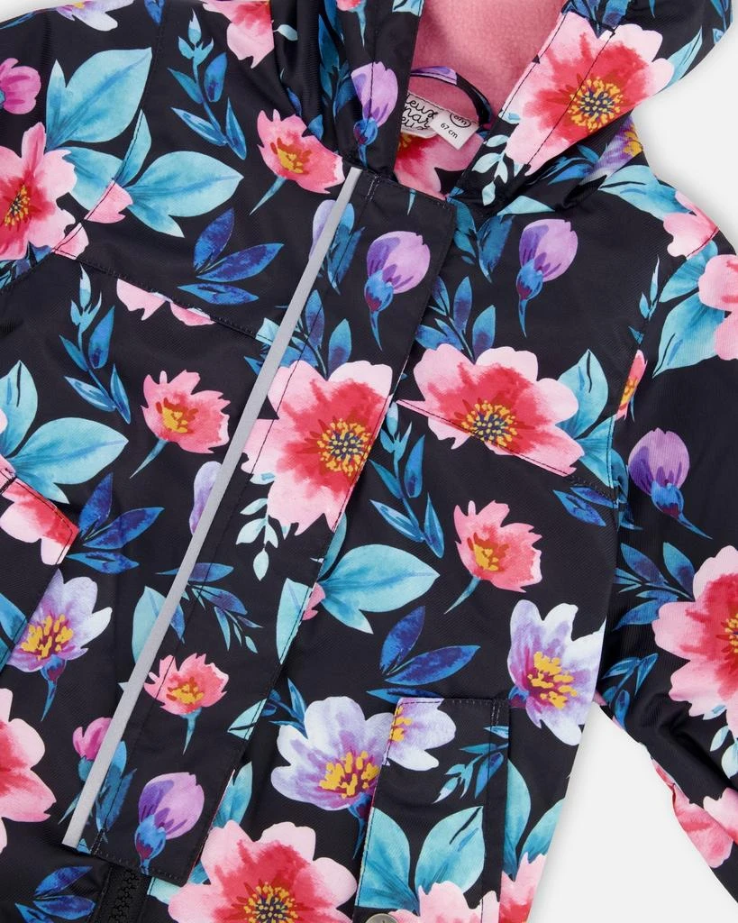 Deux par Deux Baby Mid-Season One-Piece Outerwear with Hat Black Printed Flowers 6