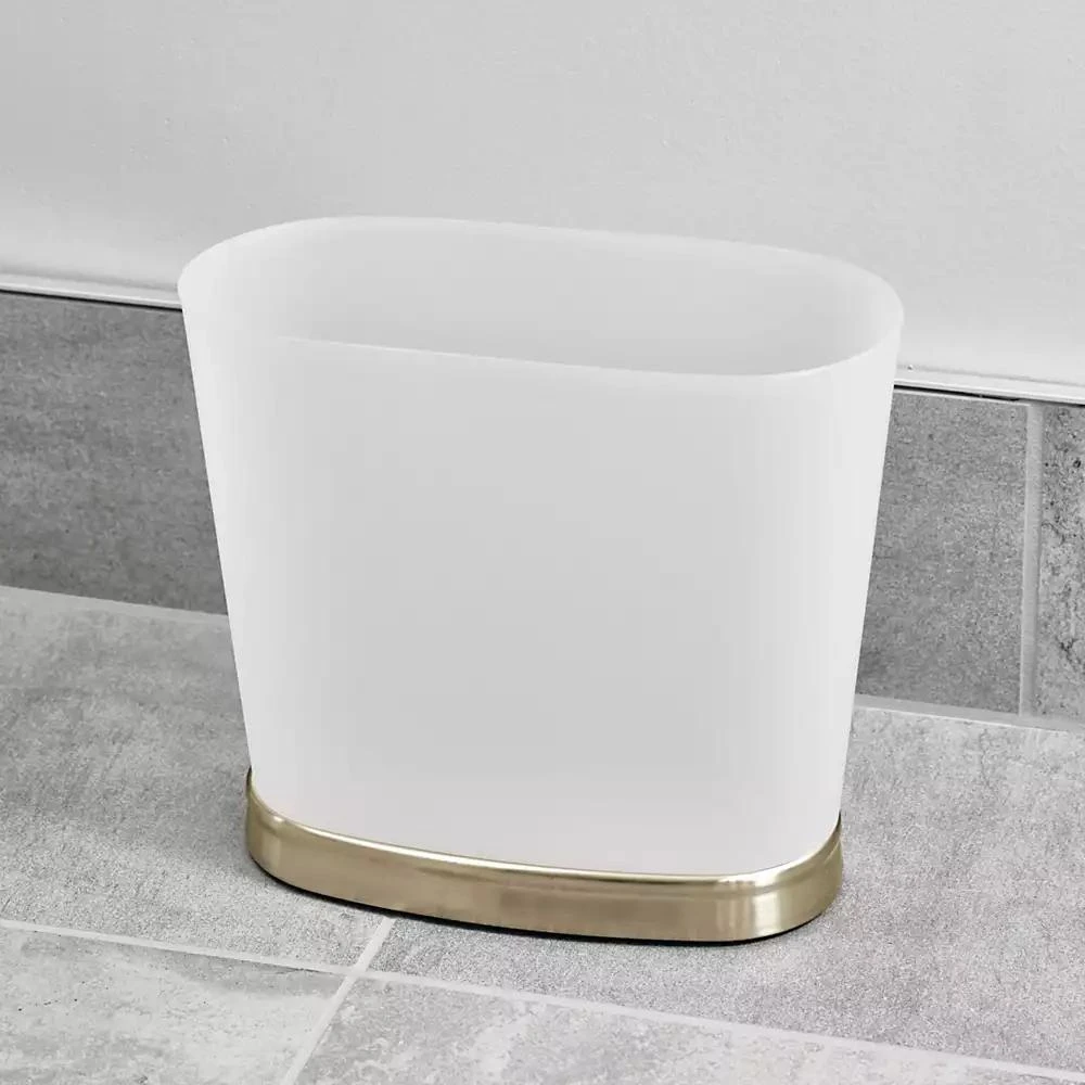 iDesign Small Oval Bathroom Trash Can - Frost/Soft Brass - Made in USA 3