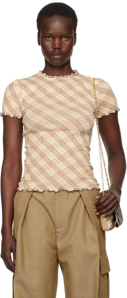 Burberry Beige Check Stretch Cotton T-shirt 1