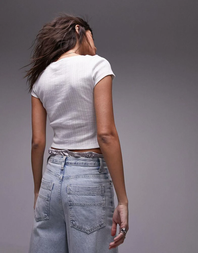 Topshop Topshop pointelle cropped tee in white 3