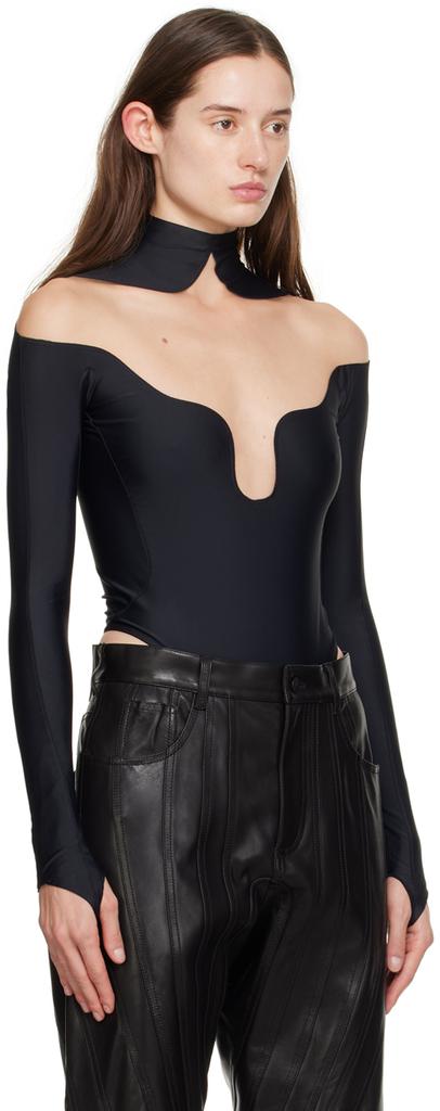 Mugler Black Wavy Bodysuit