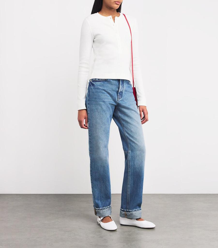 ME+EM Organic Cotton Waffle-Knit Henley Top