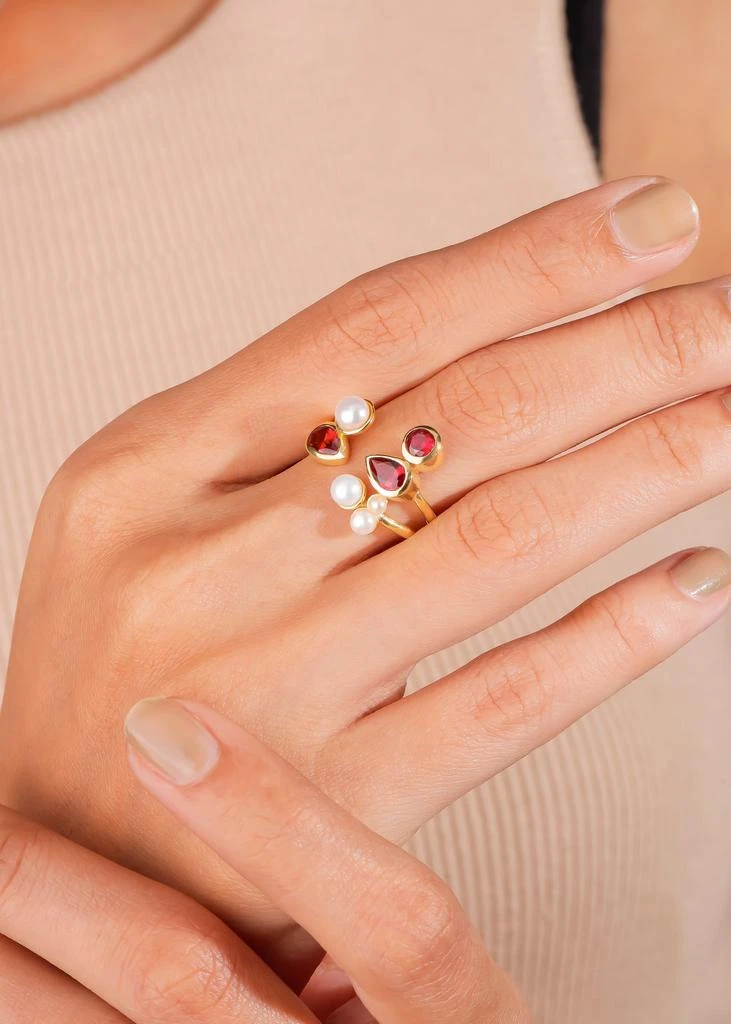 Tiramisu 14K Gold Plated Over 925 Sterling Silver Ruby
Pearl Asymmetric Ring 2