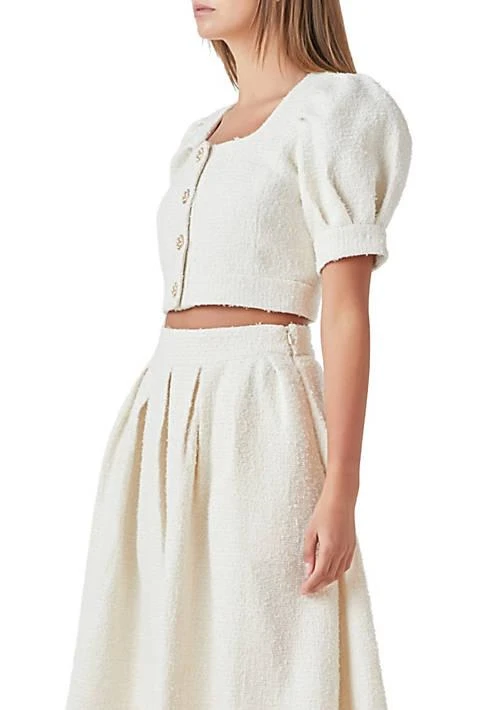 Endless Rose Rose Cropped Tweed Puff Sleeve Top 3