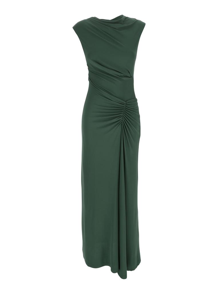 SIMKHAI acacia Green Crewneck Sleeveless Long Dress With Ruched Details On The Waist In Rayon Stretch Woman