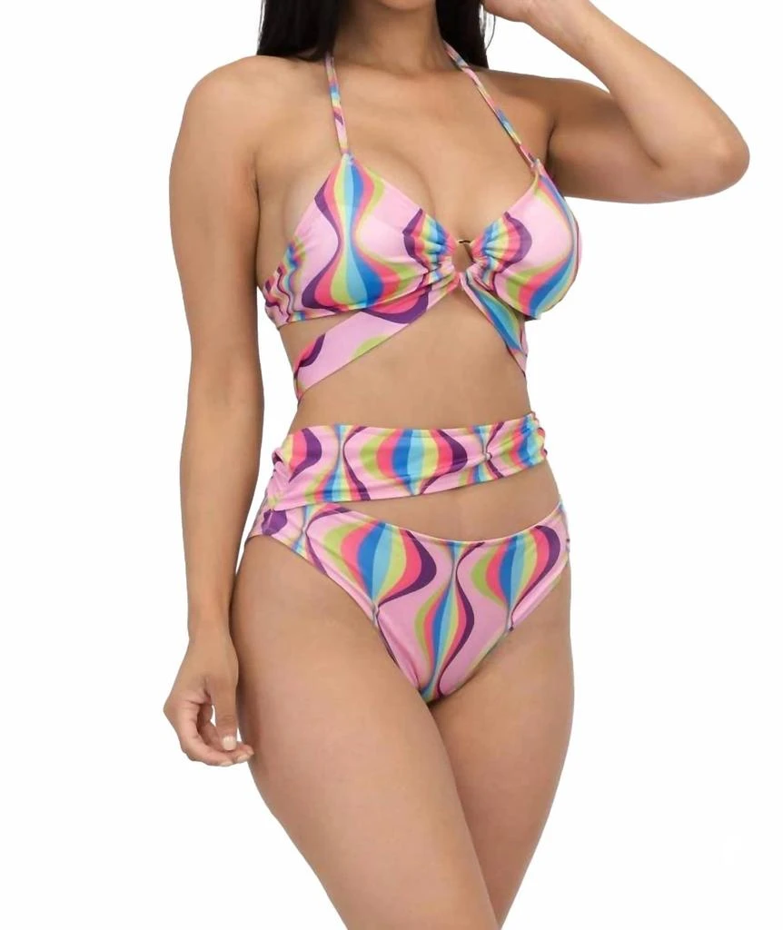 Miss8 Swirl Print Halter Bikini Set In Pink 2