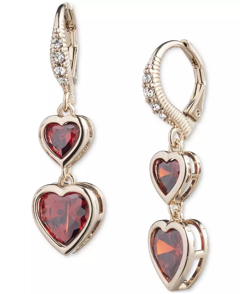 Givenchy Gold-Tone Red Cubic Zirconia Heart Double Drop Earrings 1