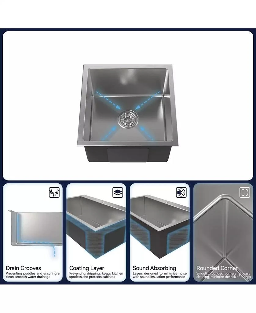 Flynama Brushed Nickel Stainless Steel Kitchen Sink Single Bowl Undermount Handmade 6