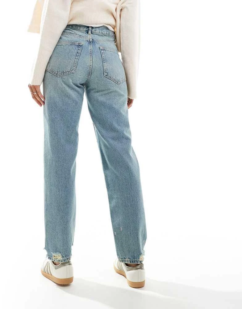 ONLY ONLY Robyn high waist straight leg twist seam jeans in tinted mid blue 3