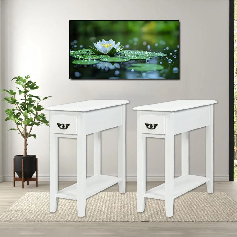 Hivvago Double-Tier Nightstands with Drawer and Open Storage Space - Set of 2