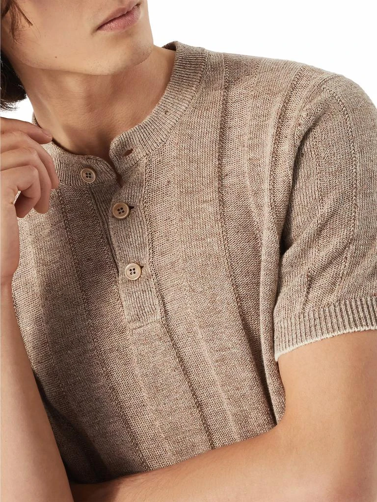 Brunello Cucinelli Linen and Cotton Textured Rib Knit T-Shirt with Henley Collar 4