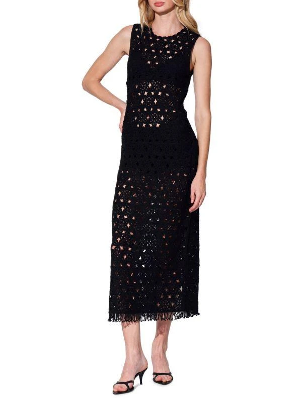 Walter Baker Brianna Crochet Knit Fringe Midi Dress 4