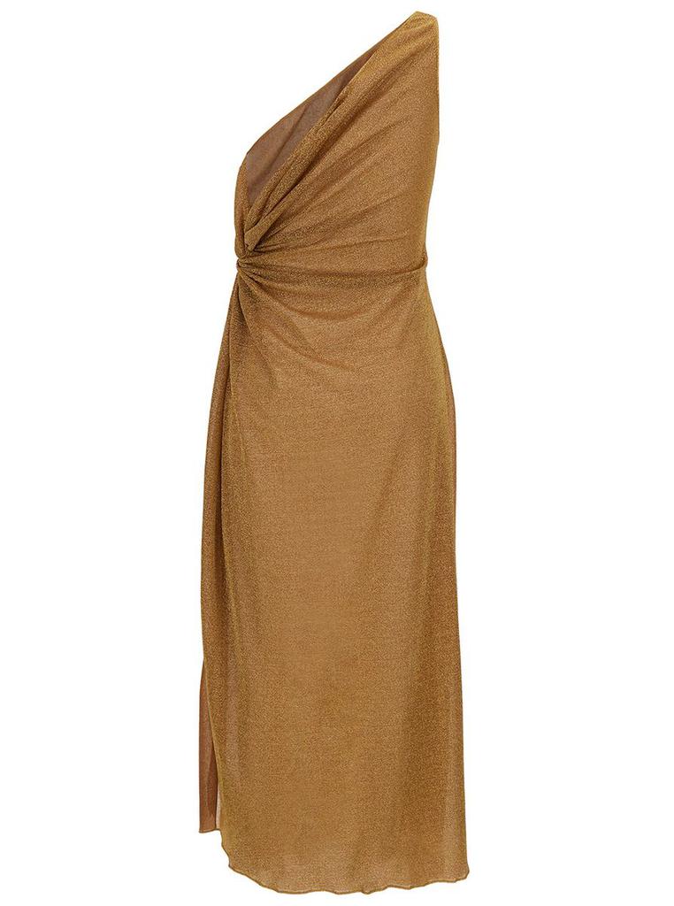 Oséree 'Lumière' Midi Gold Dress With Knot Detail In Lurex Woman