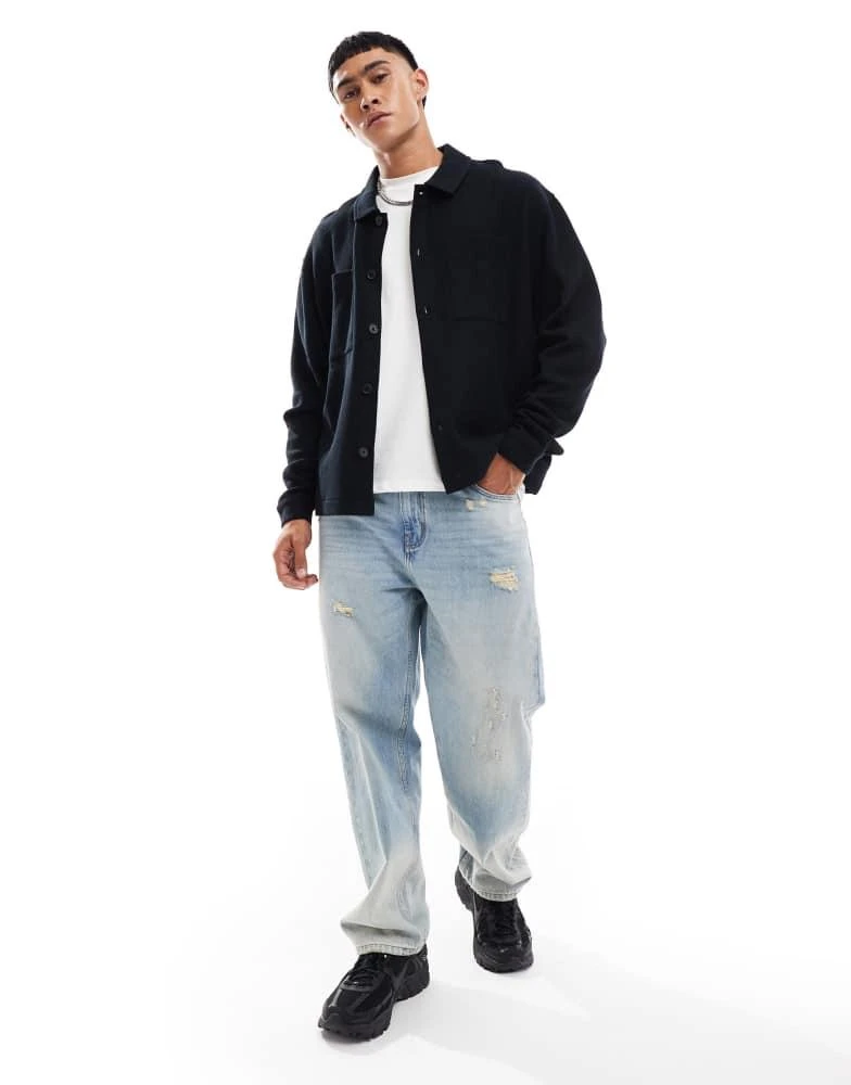 ASOS ASOS DESIGN oversized ribbed jersey harrington jacket in black 3