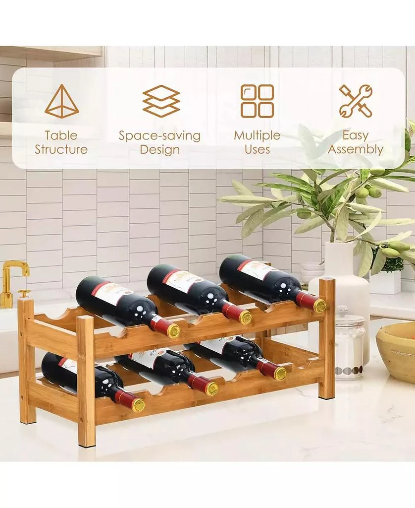 SUGIFT Bamboo 12-Bottle 2-Tier Wine Rack 2