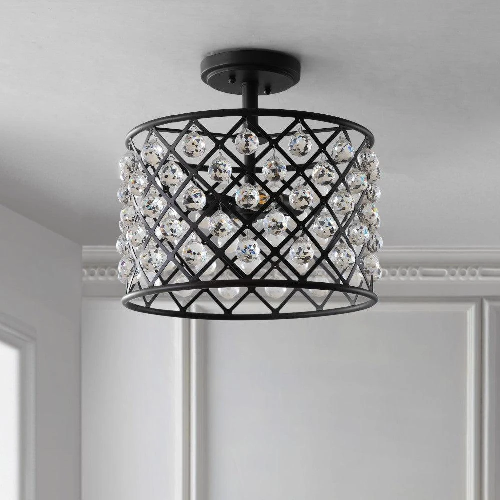 JONATHAN Y Gabrielle 14.5" Crystal/Metal LED Semi-Flush Mount 3