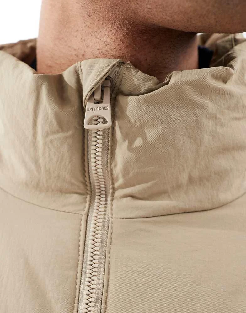 Only & Sons ONLY & SONS funnel neck puffer jacket in cream 4
