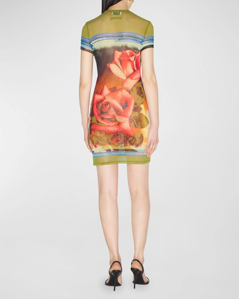 Jean Paul Gaultier Roses-Print Short-Sleeve Mesh Mini Dress 3