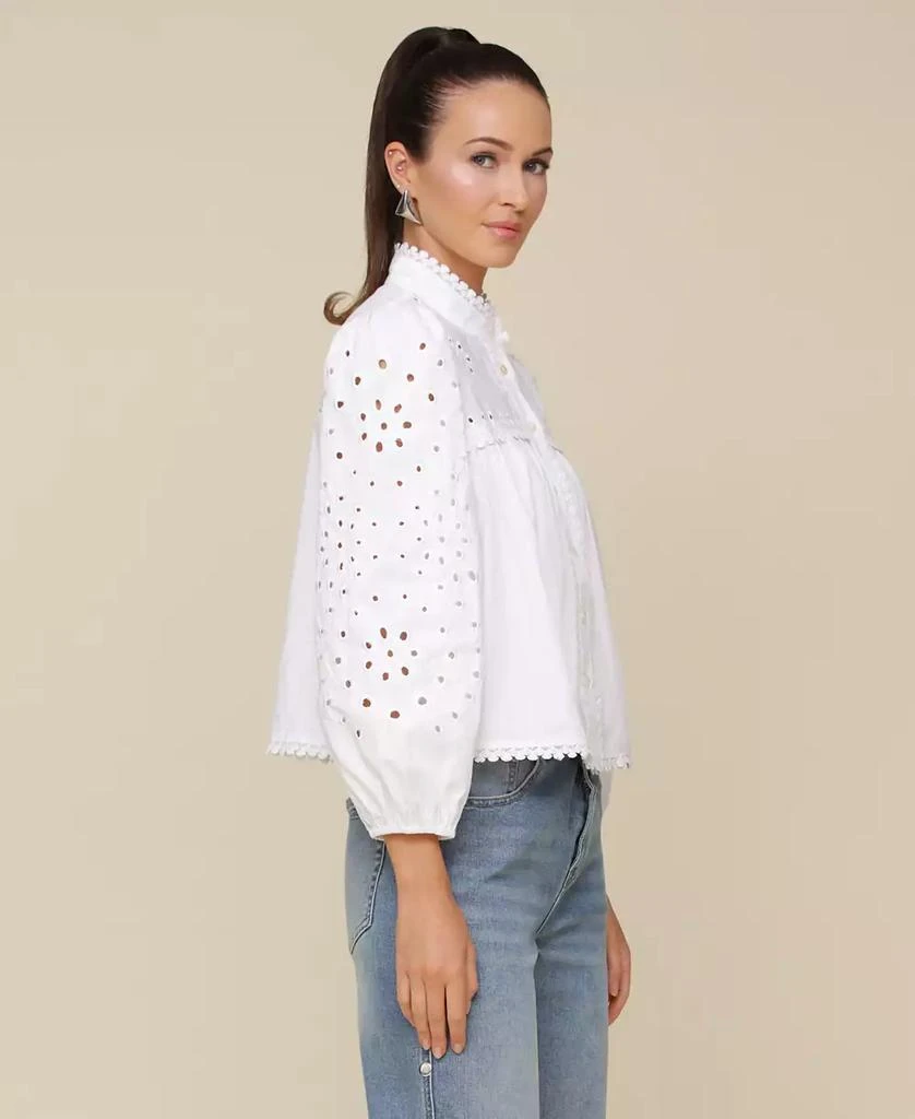 Avec Les Filles Women's Button-Front Long-Sleeve Eyelet Top 3