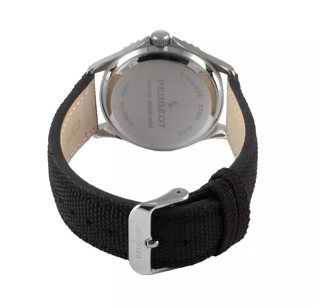 Peugeot Men's Sport Bezel Watch with Yellow Dial and Black Canvas Strap