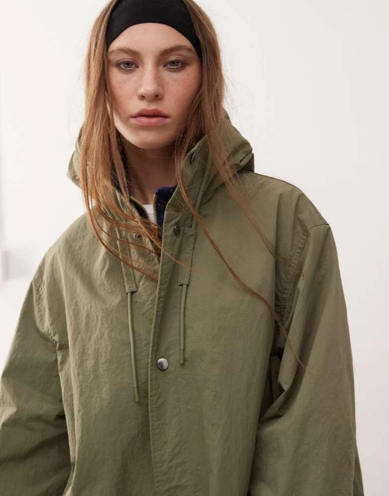 COLLUSION COLLUSION longline trench jacket in khaki 4