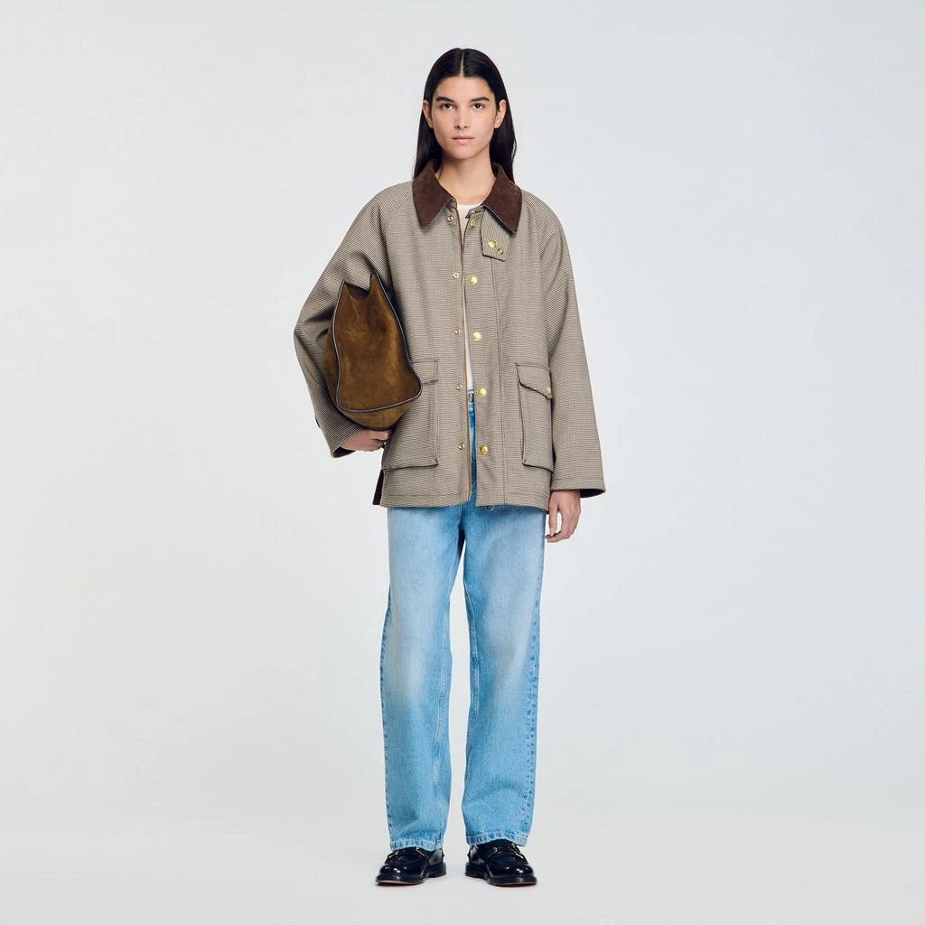 Sandro Check coat with velvet collar 1