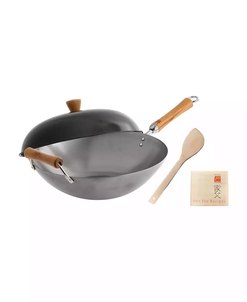 Honey Can Do Classic Series Uncoated Carbon Steel 4-Pc. Wok Set with Lid and Birch Handles