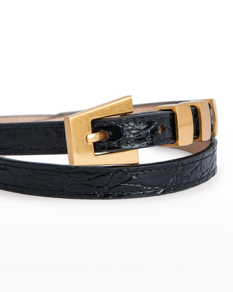 by FAR Vic Croc-Embossed Leather Skinny Belt 4