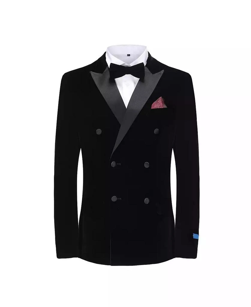 Gino Vitale Men's 2 Piece Double Breasted Velvet Birdseye Lapel Slim Fit Tuxedo 6