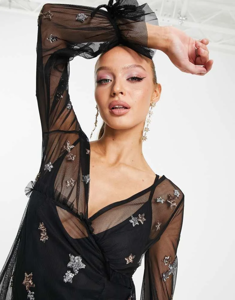 knee length dresses for ladies Mesh Sequin See-Through Long Dress main image 1