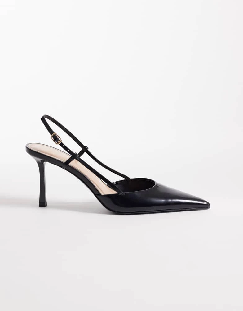 Mango Mango strap detail sling back heels in black