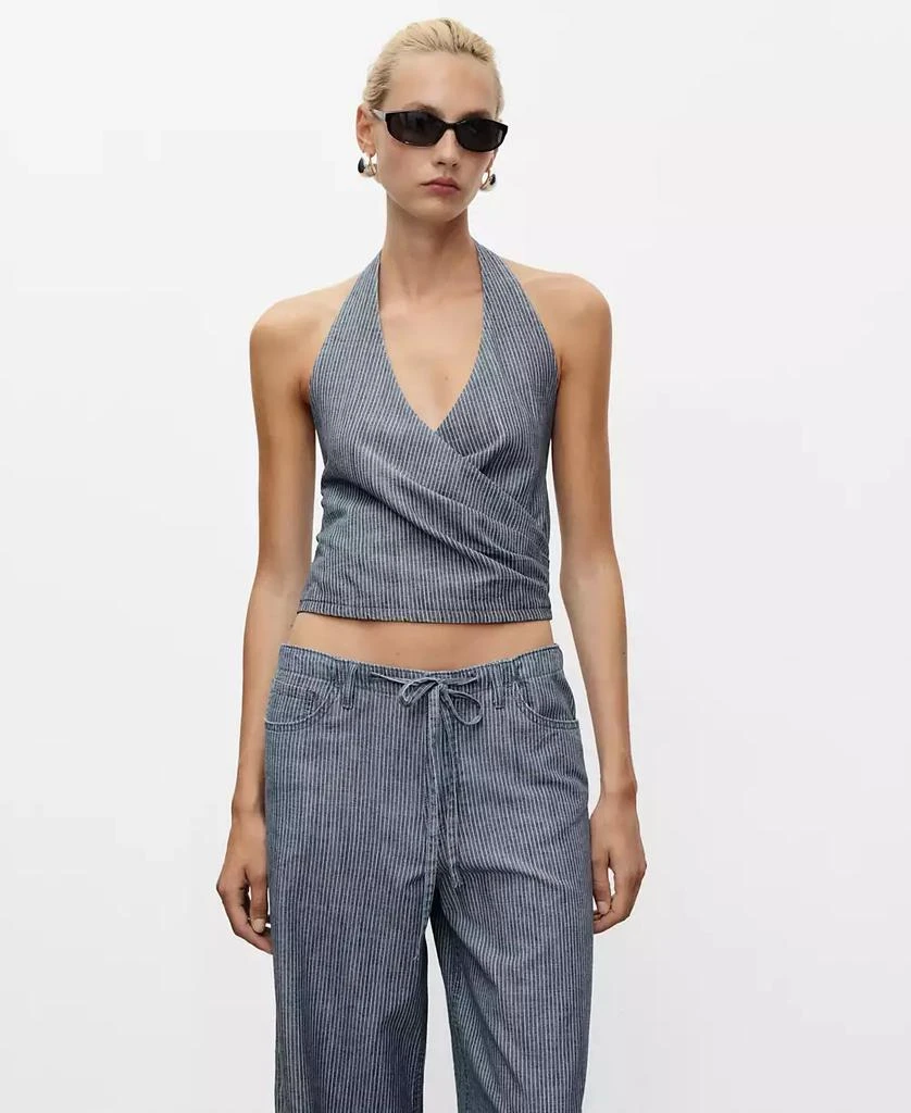 Mango Women
s Striped Crossover Denim Top