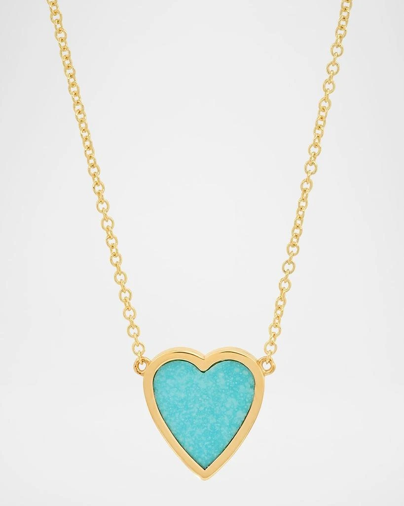 Jennifer Meyer 18K Yellow Gold Mini Inlay Heart Necklace with Turquoise 1