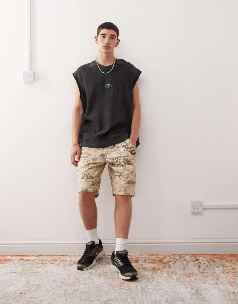 AAPE Aape by A Bathing Ape workwear carpenter shorts co-ord with all over rodeo print in beige